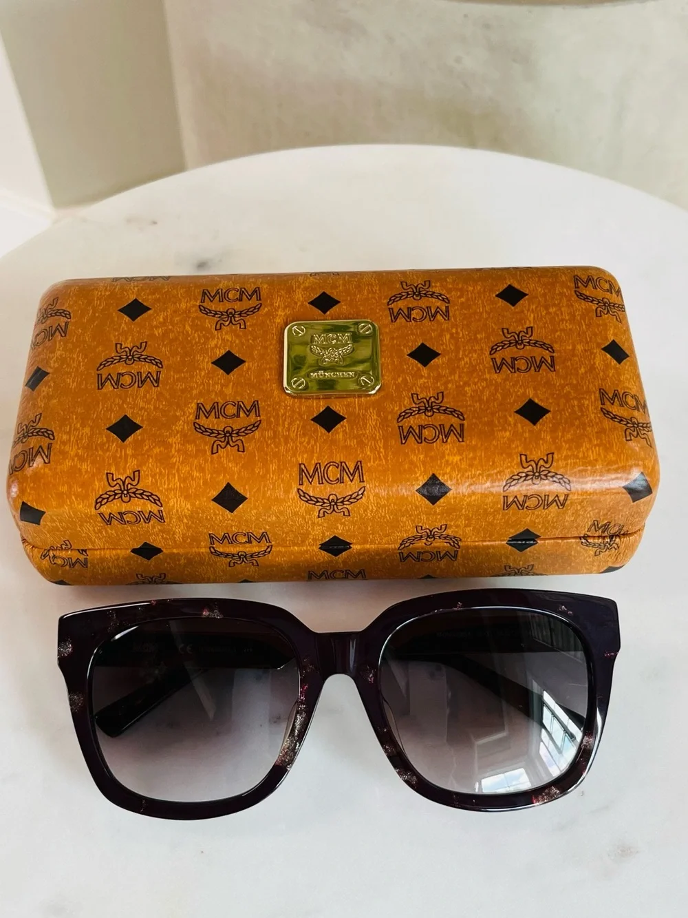 MCM Women's Burgundy Tortoiseshell Square Sunglasses